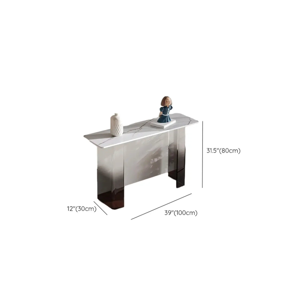 Entry Double Pedestal Acrylic Marble Top Console Table Image - 29