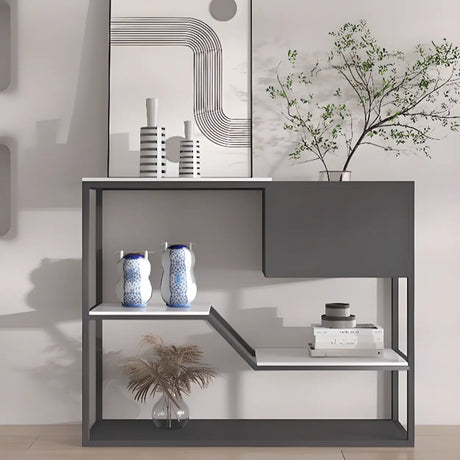 Entry Geometric Metal Grey High Glossy Storage Console Table Image - 1
