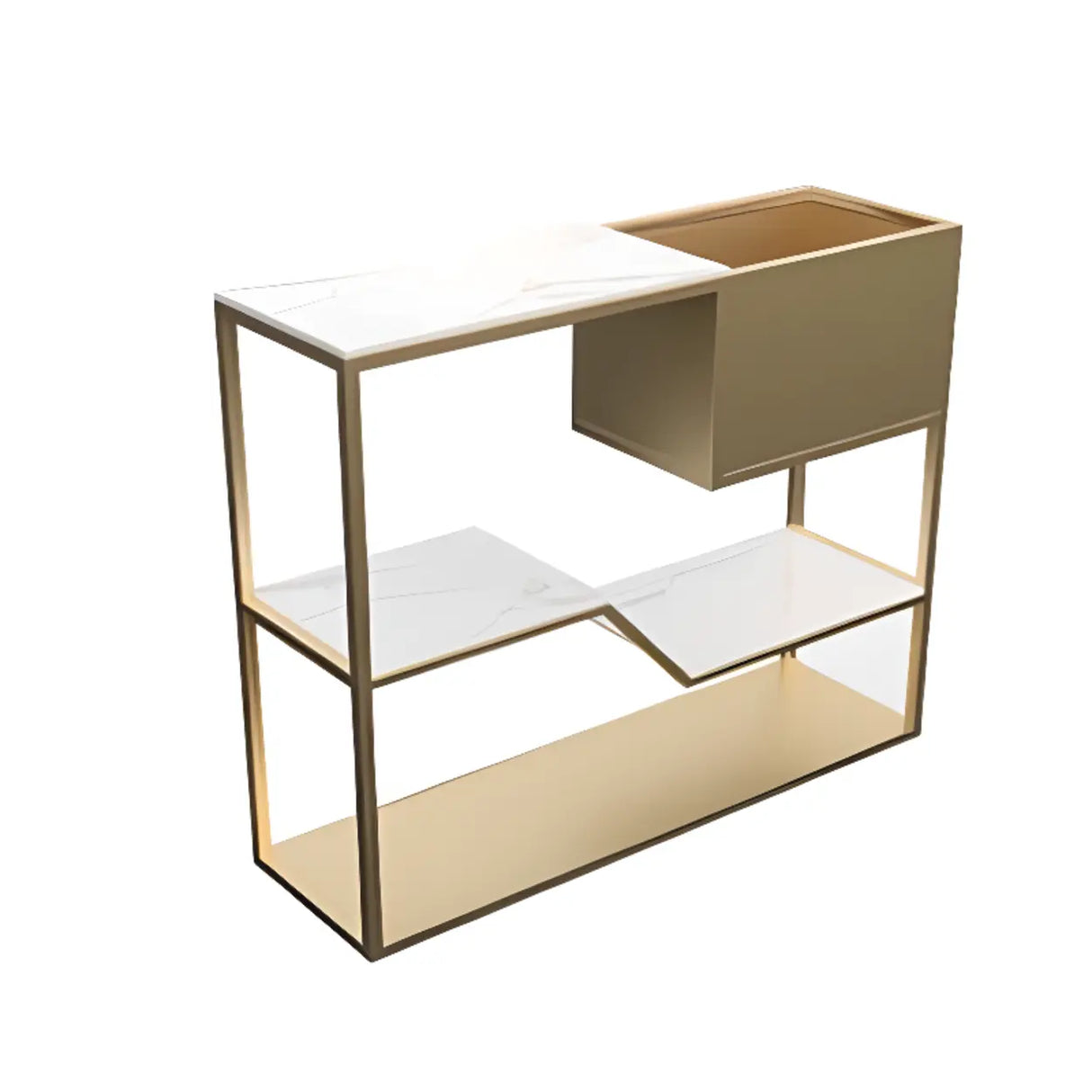 Entry Geometric Metal Grey High Glossy Storage Console Table Image - 3
