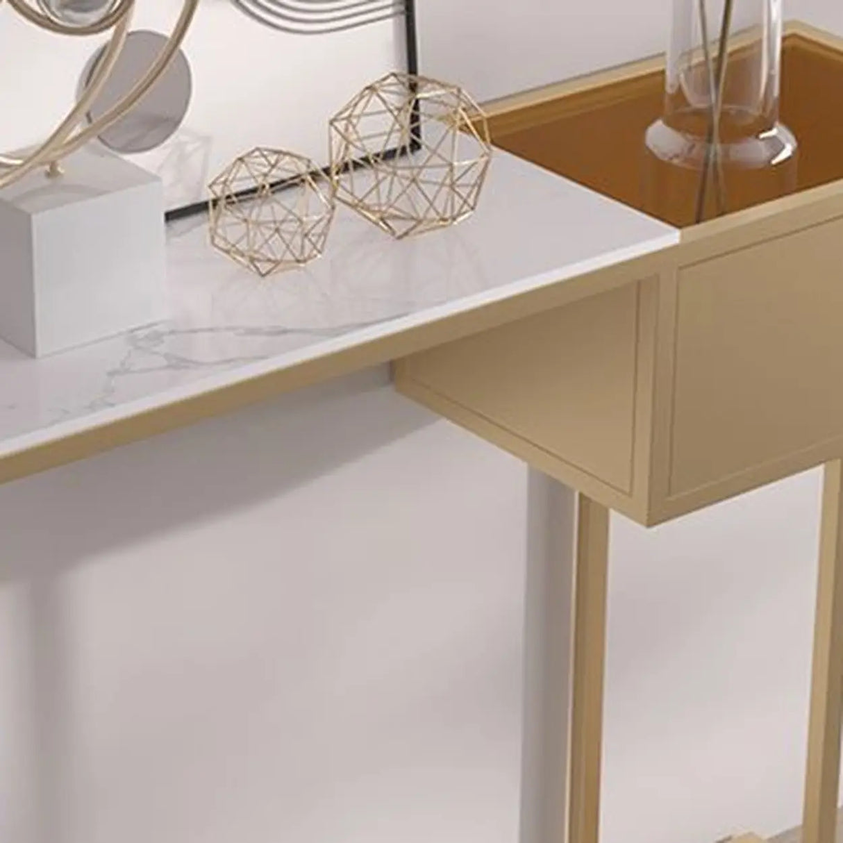 Entry Geometric Metal Grey High Glossy Storage Console Table Image - 6