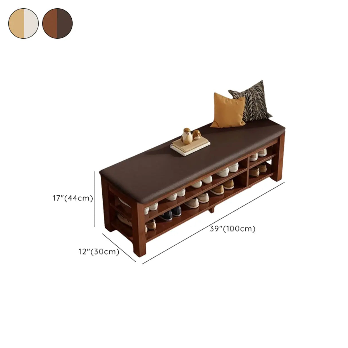 Entryway Adjustable Shelves Wood Brown Shoe Storage Bench Image - 21