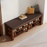 Entryway Adjustable Shelves Wood Brown Shoe Storage Bench Image - 9