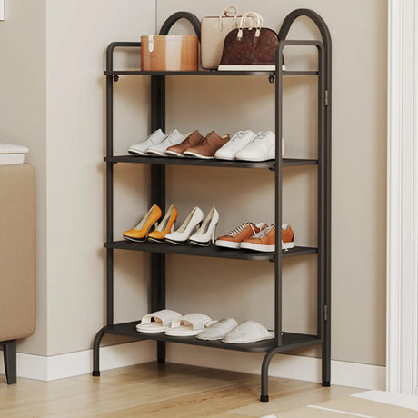 Entryway Black Modern Metal Open Storage Shoe Rack Image - 1