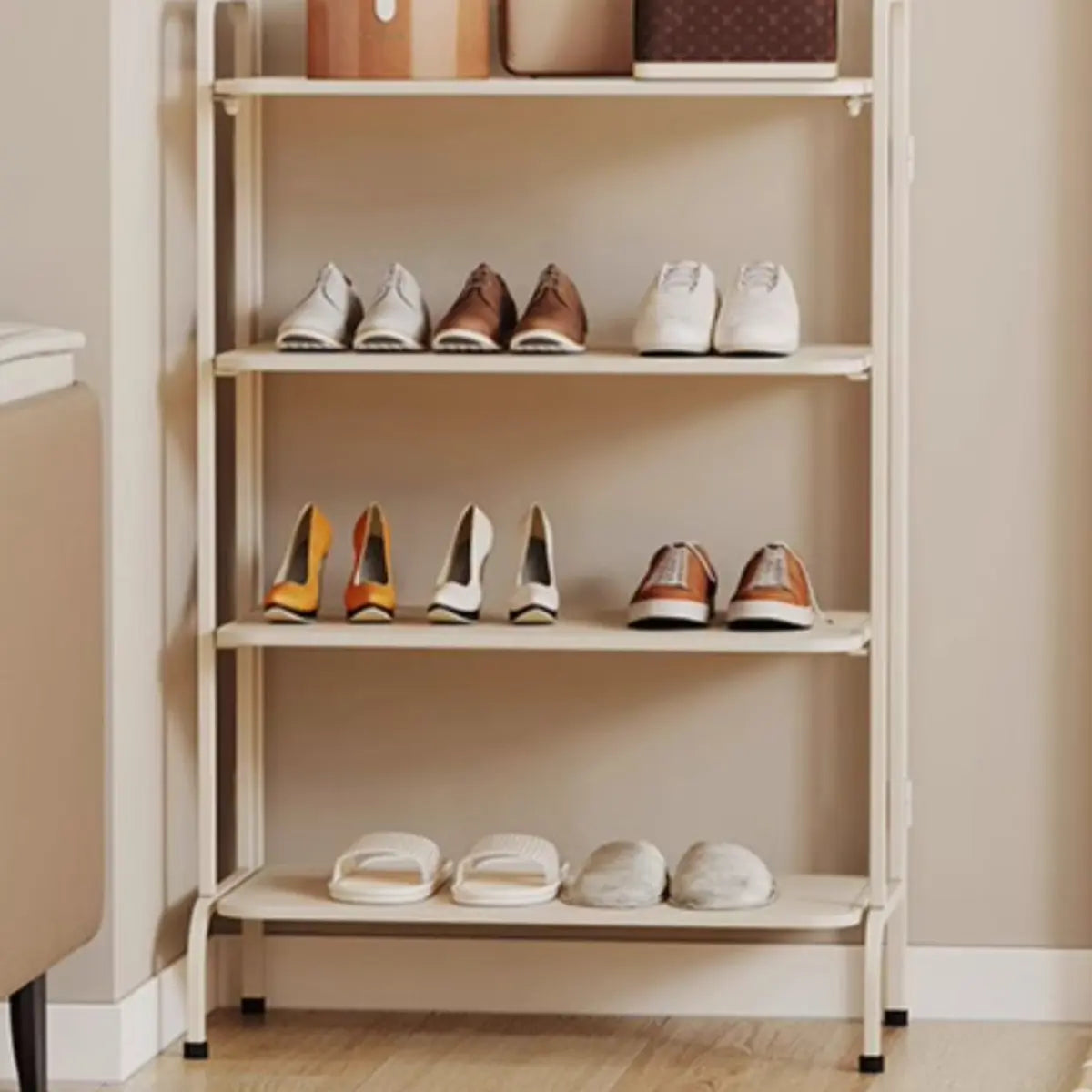 Entryway Black Modern Metal Open Storage Shoe Rack Image - 16