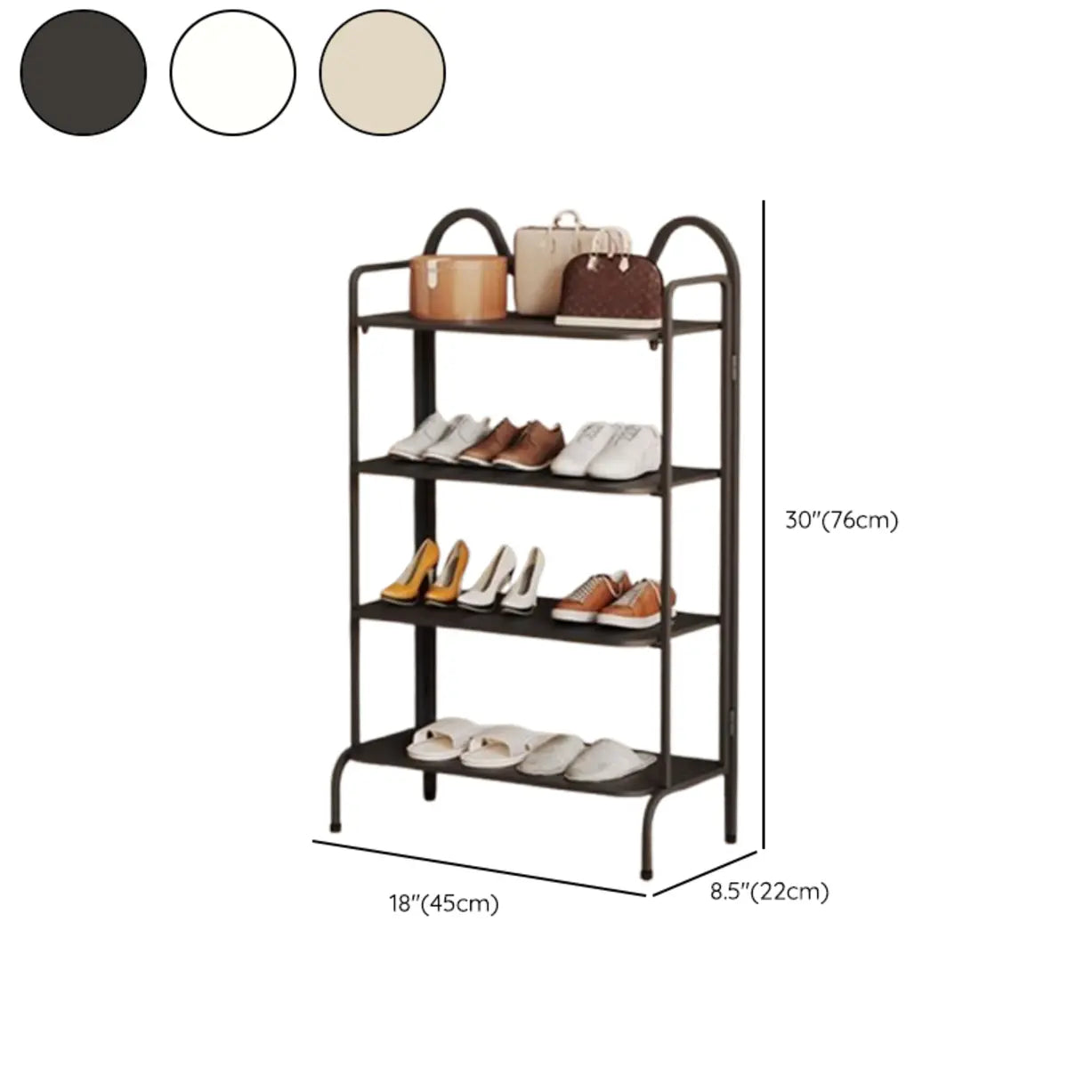 Entryway Black Modern Metal Open Storage Shoe Rack 
