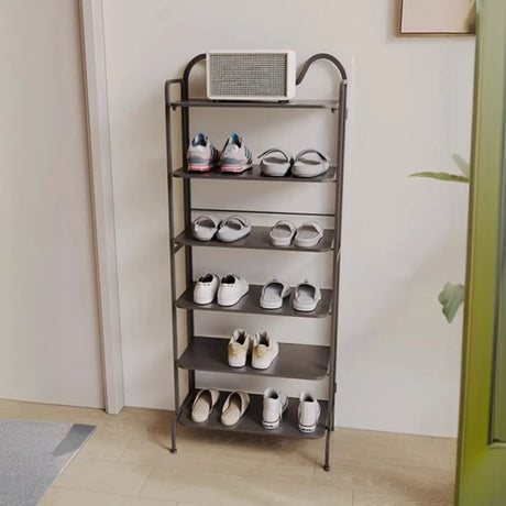 Entryway Black Modern Metal Open Storage Shoe Rack Image - 2