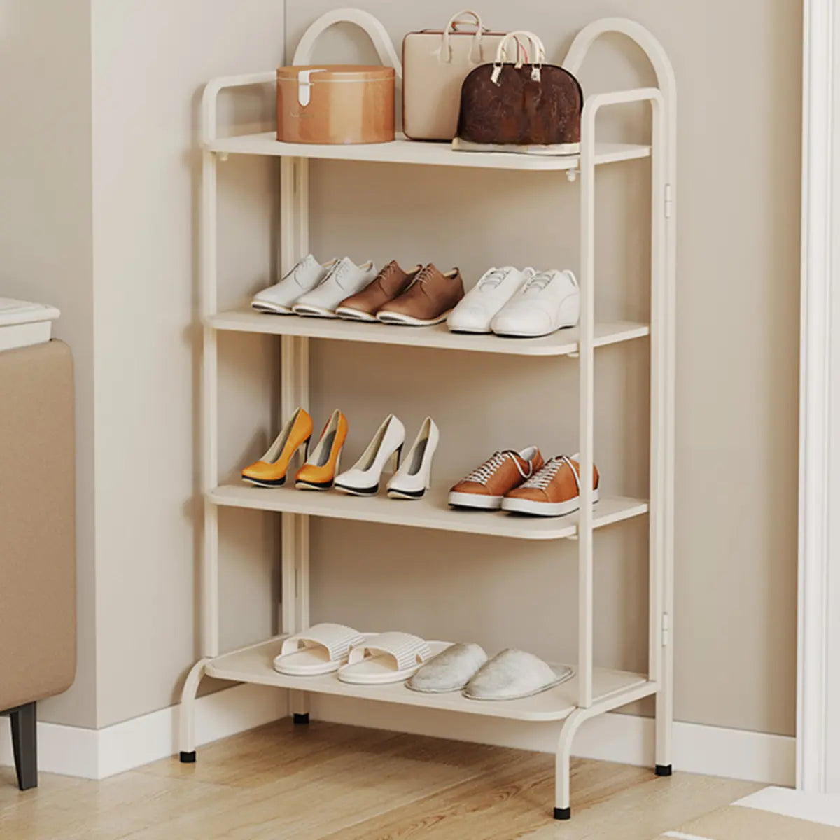 Entryway Black Modern Metal Open Storage Shoe Rack Image - 3