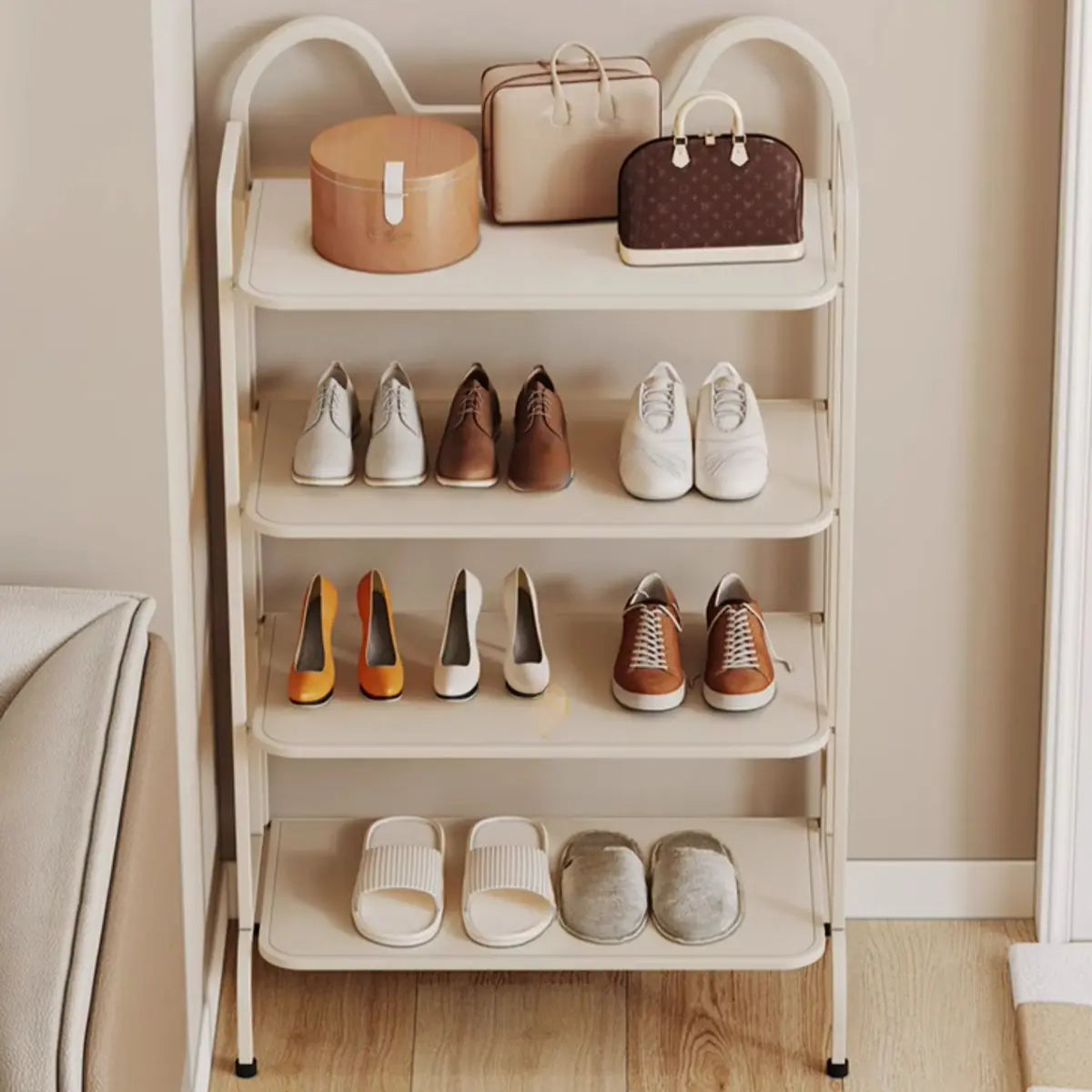 Entryway Black Modern Metal Open Storage Shoe Rack Image - 7