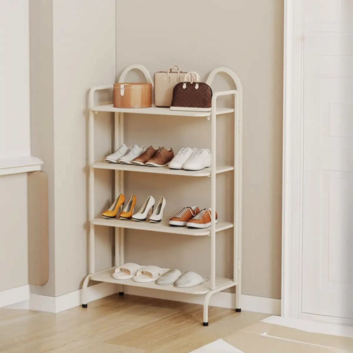 Entryway Black Modern Metal Open Storage Shoe Rack Image - 8