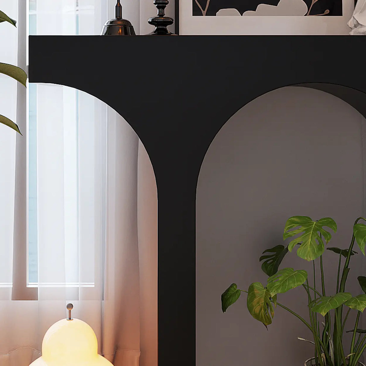 Entryway Black Timber Finish Arch Base Console Table Image - 6