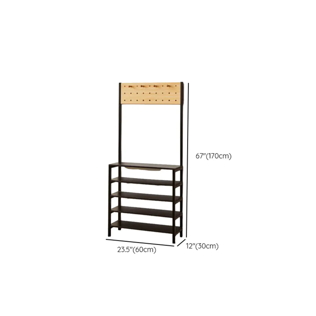 Entryway Black Vertical Metal Storage Shoe Rack with Hooks Image - 12