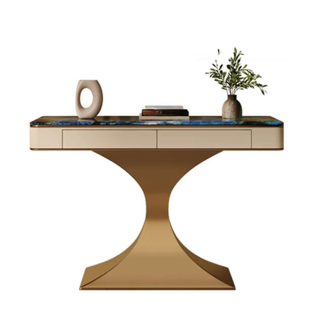 Entryway Blue Rectangular Sintered Stone Console Table Image - 2