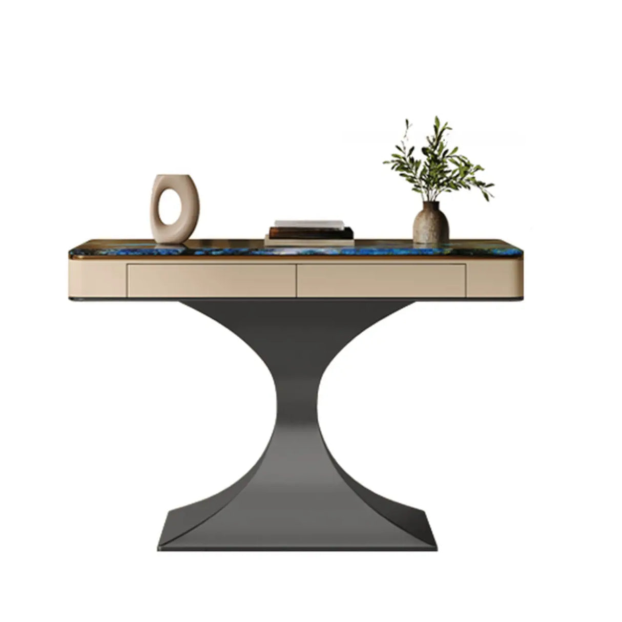 Entryway Blue Rectangular Sintered Stone Console Table Image - 3