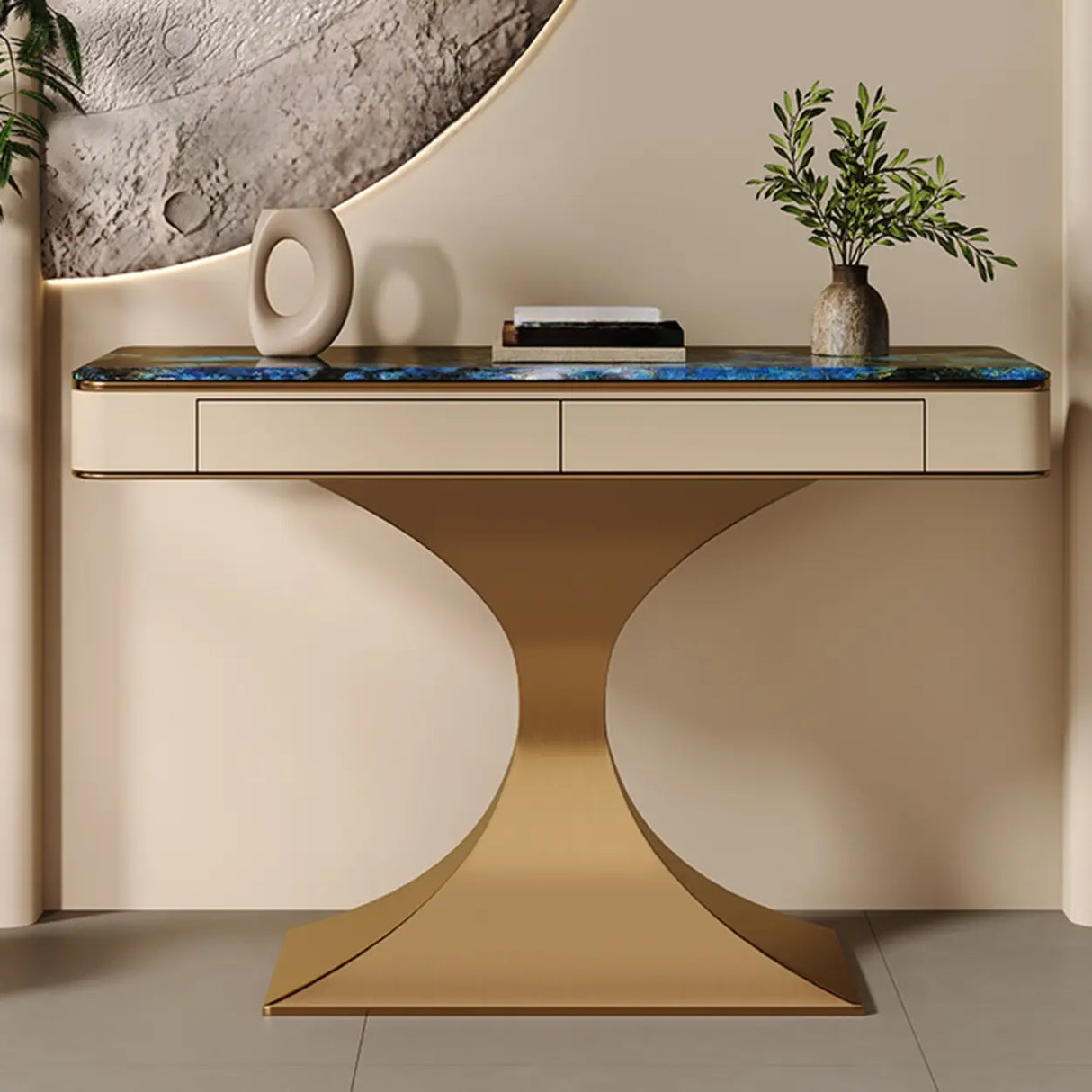 Entryway Blue Rectangular Sintered Stone Console Table Image - 5