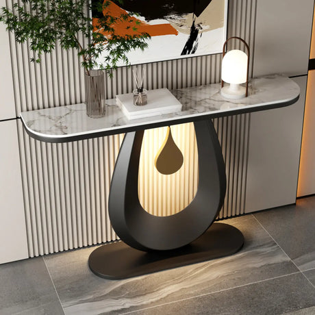 Entryway Decorative Half Moon Sintered Stone Console Table Image - 2