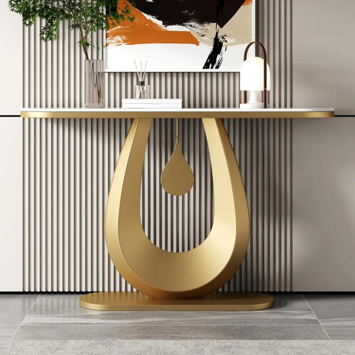 Entryway Decorative Half Moon Sintered Stone Console Table Image - 4