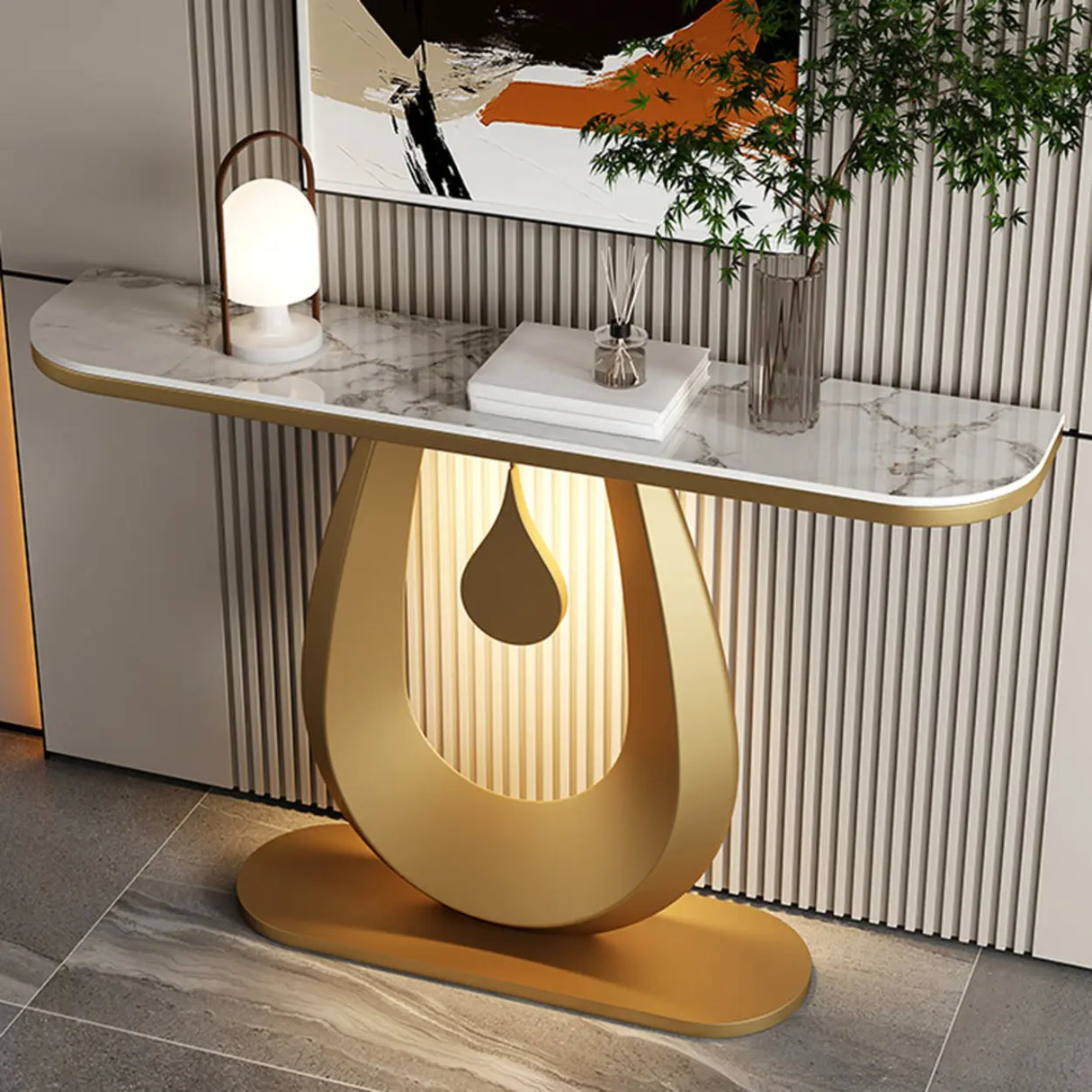 Entryway Decorative Half Moon Sintered Stone Console Table Image - 9