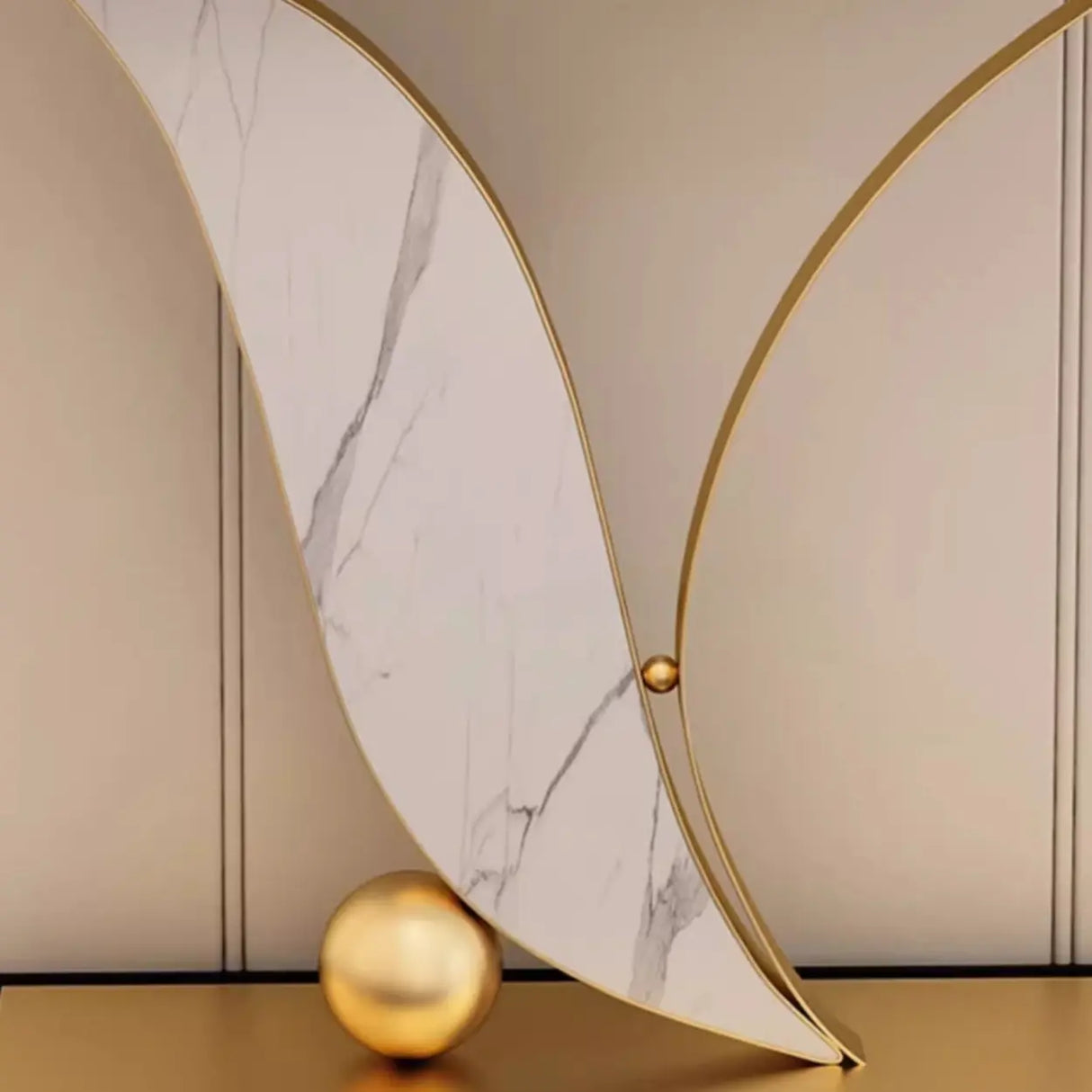 Entryway Half-circle Abstract Marble Gold Console Table Image - 10