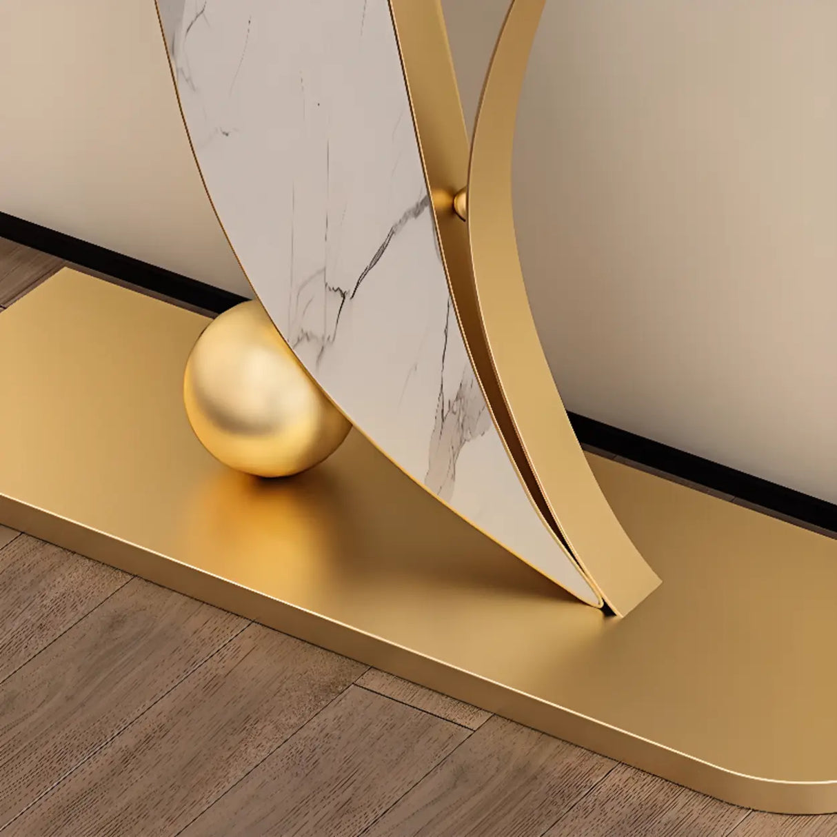 Entryway Half-circle Abstract Marble Gold Console Table Image - 12