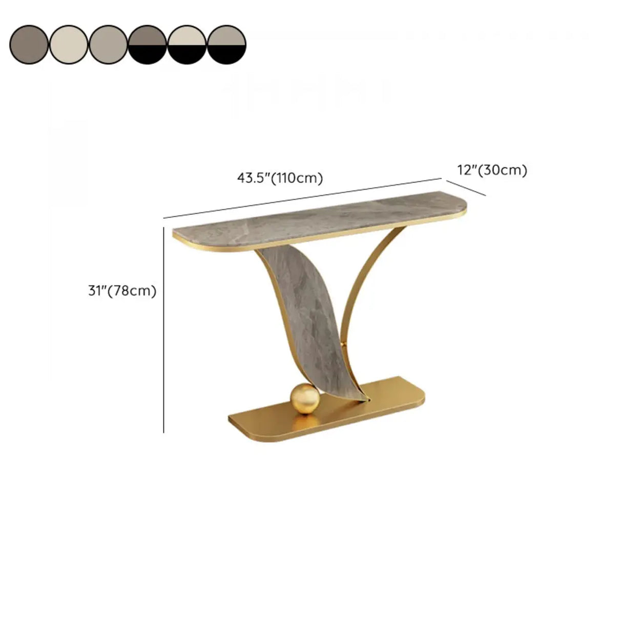 Entryway Half-circle Abstract Marble Gold Console Table Image - 16