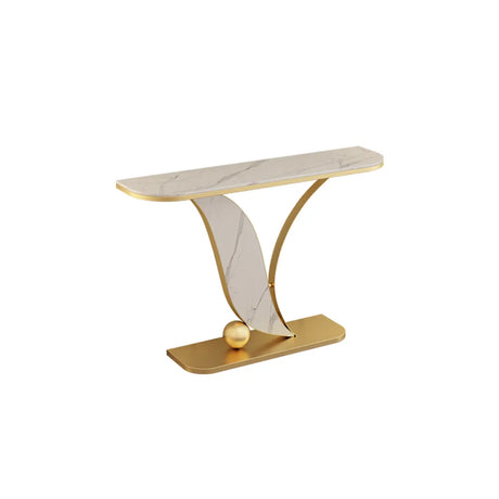 Entryway Half-circle Abstract Marble Gold Console Table Image - 2