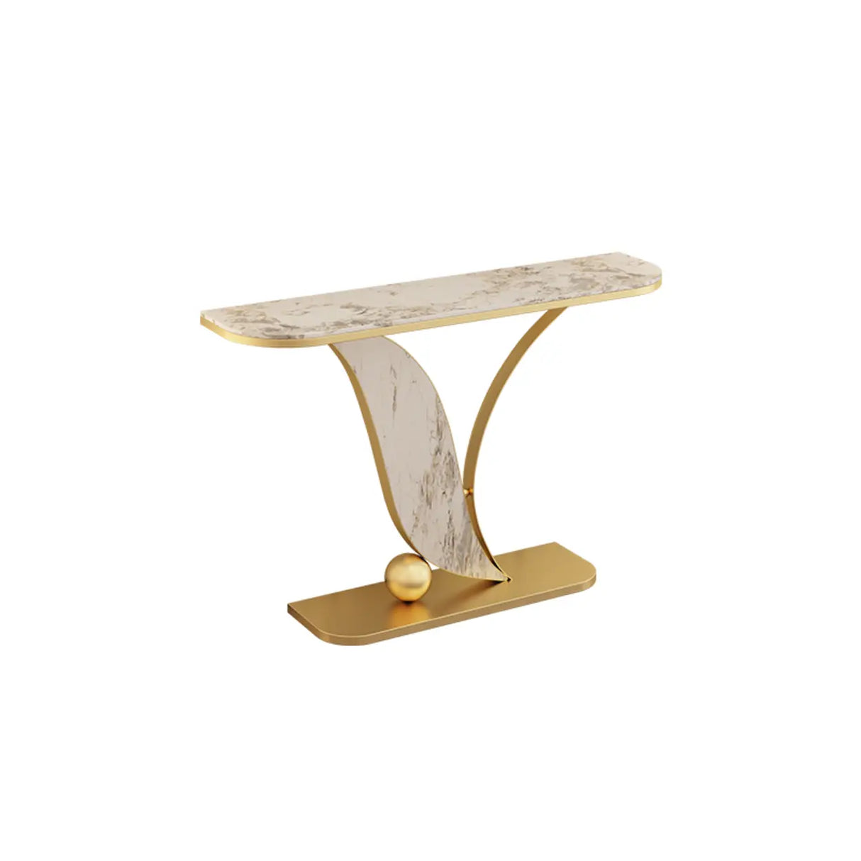 Entryway Half-circle Abstract Marble Gold Console Table Image - 6