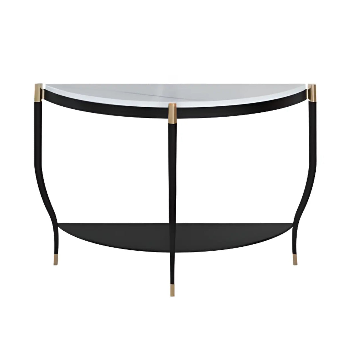 Entryway Half-Circle Stone Gold Floor Shelf Console Table Image - 11
