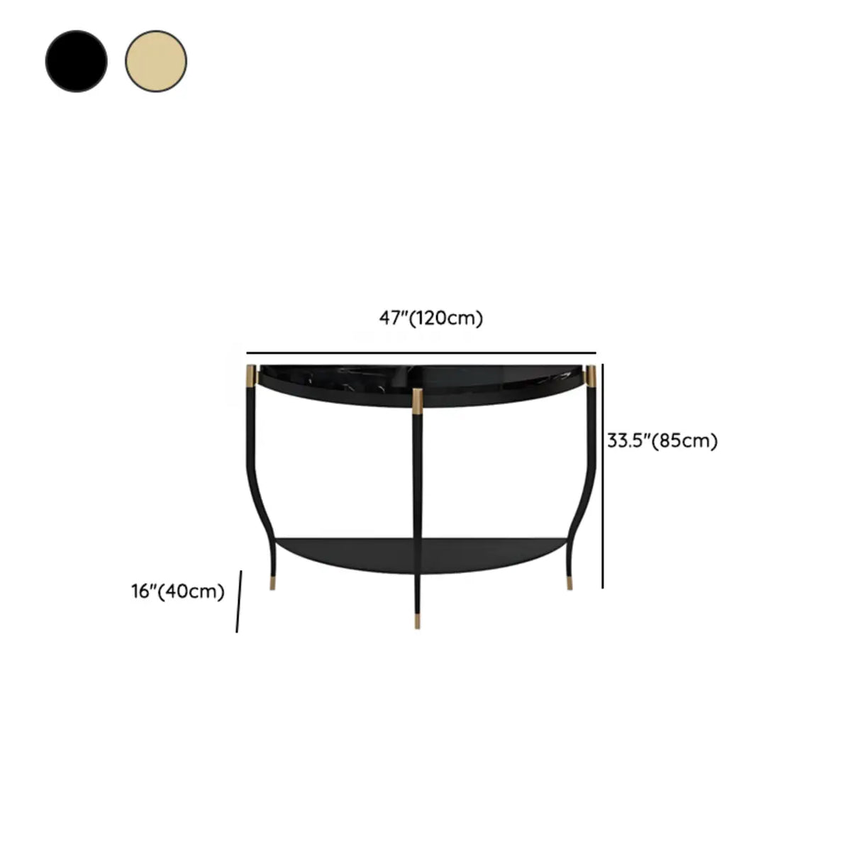 Entryway Half-Circle Stone Gold Floor Shelf Console Table Image - 14