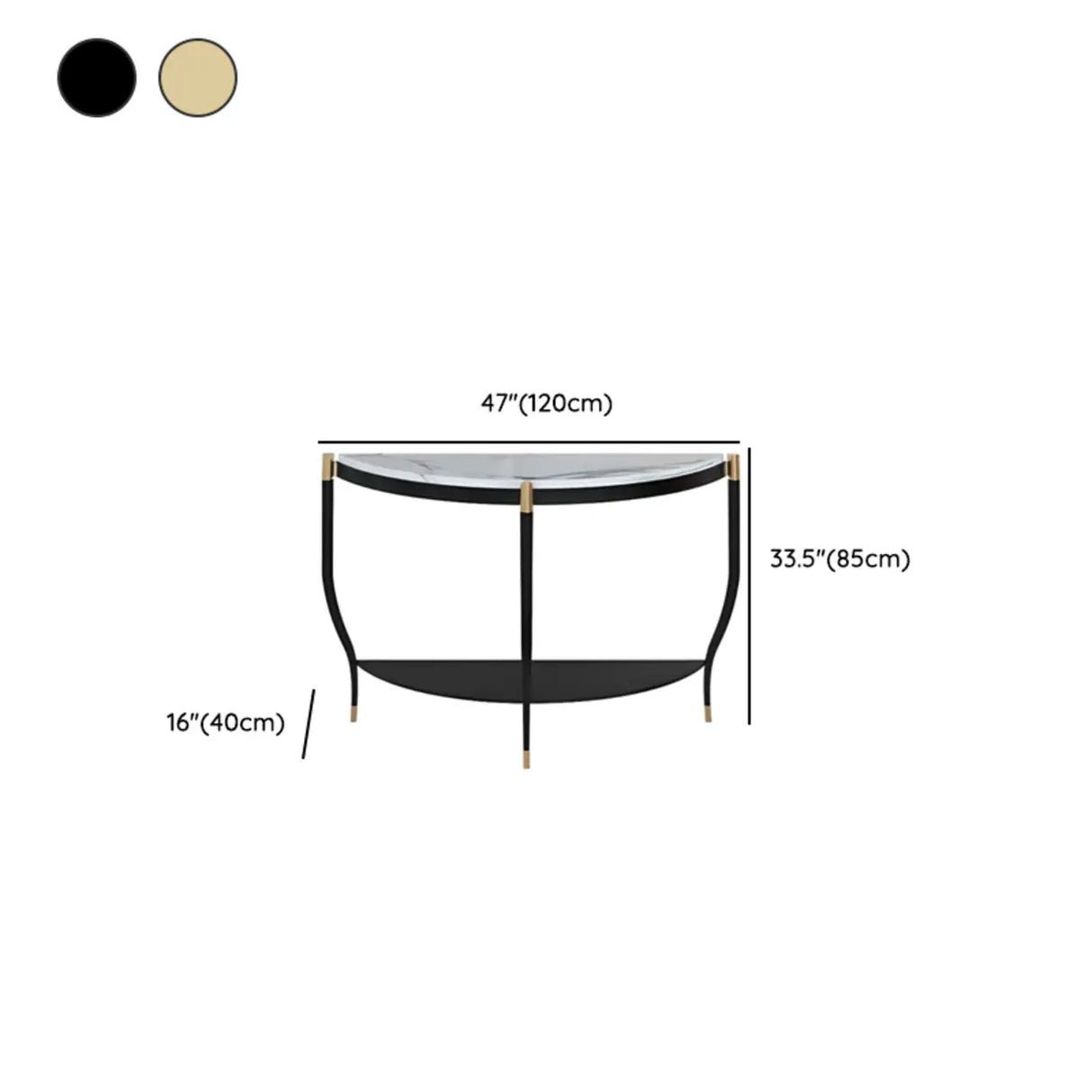 Entryway Half-Circle Stone Gold Floor Shelf Console Table Image - 15