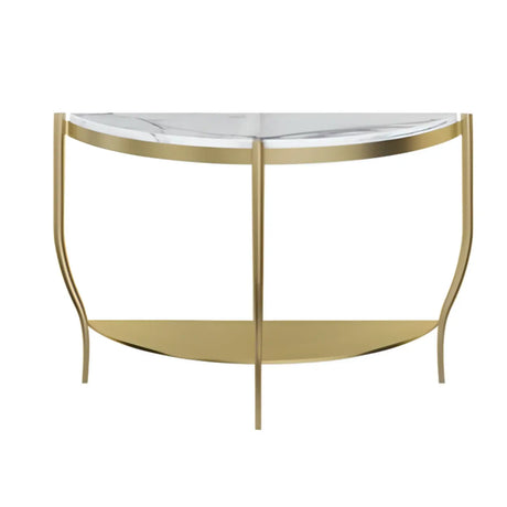 Entryway Half-Circle Stone Gold Floor Shelf Console Table Image - 2