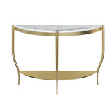 Entryway Half-Circle Stone Gold Floor Shelf Console Table Image - 2