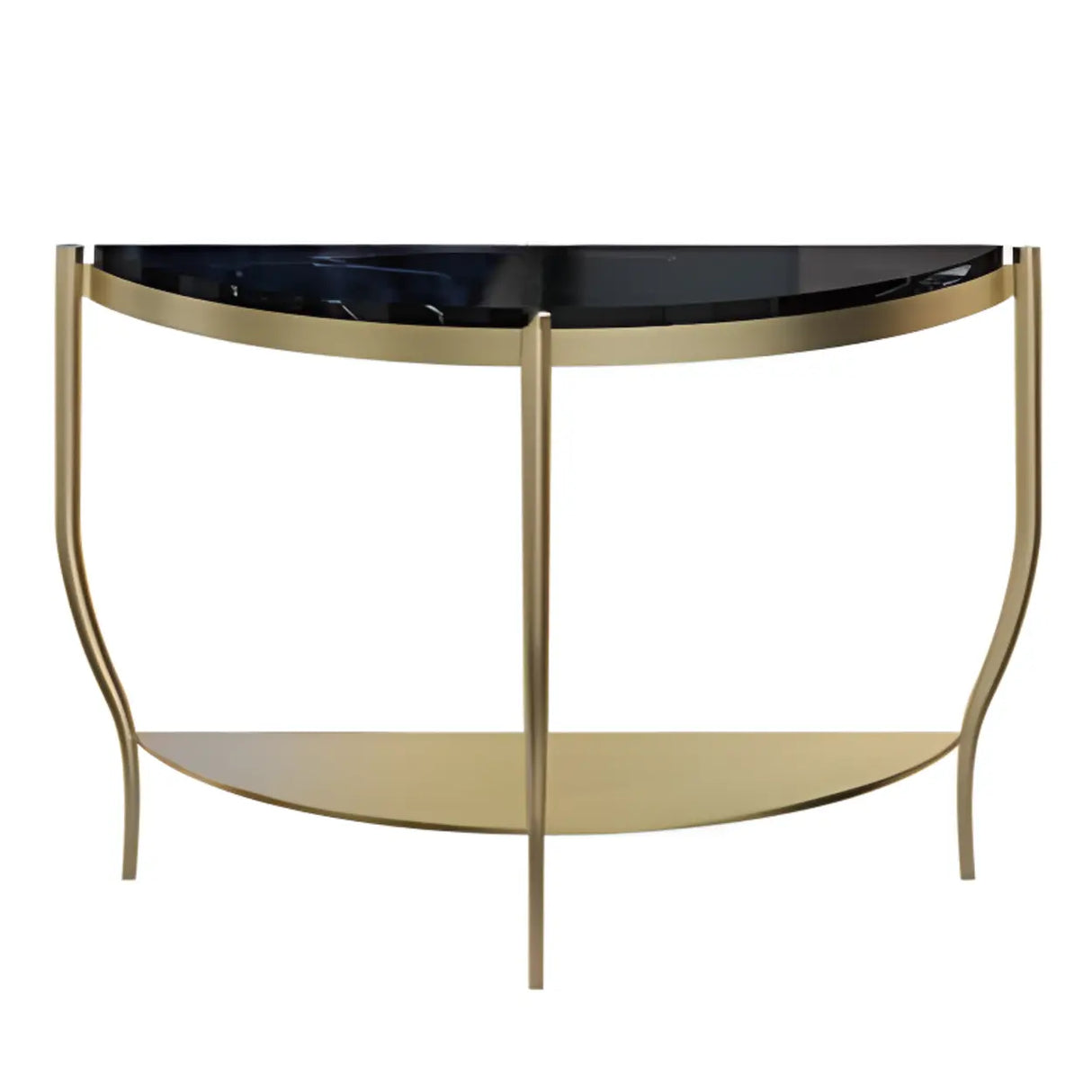 Entryway Half-Circle Stone Gold Floor Shelf Console Table Image - 3