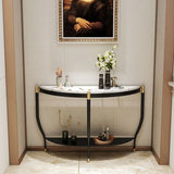 Entryway Half-Circle Stone Gold Floor Shelf Console Table Image - 4