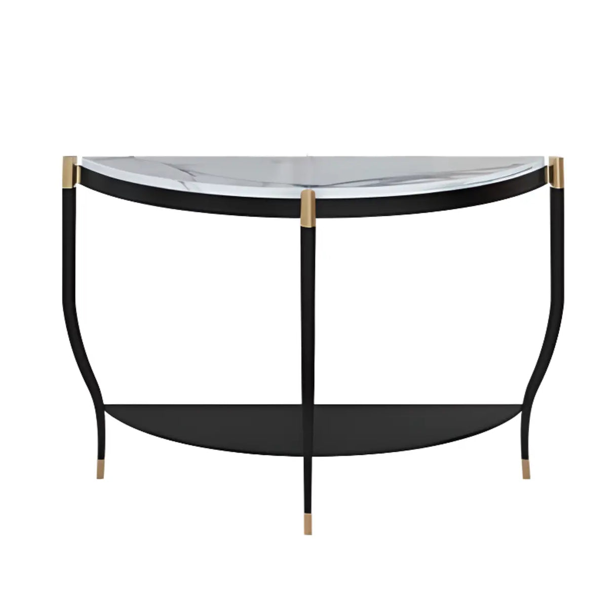 Entryway Half-Circle Stone Gold Floor Shelf Console Table Image - 5