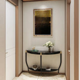Entryway Half-Circle Stone Gold Floor Shelf Console Table Image - 6