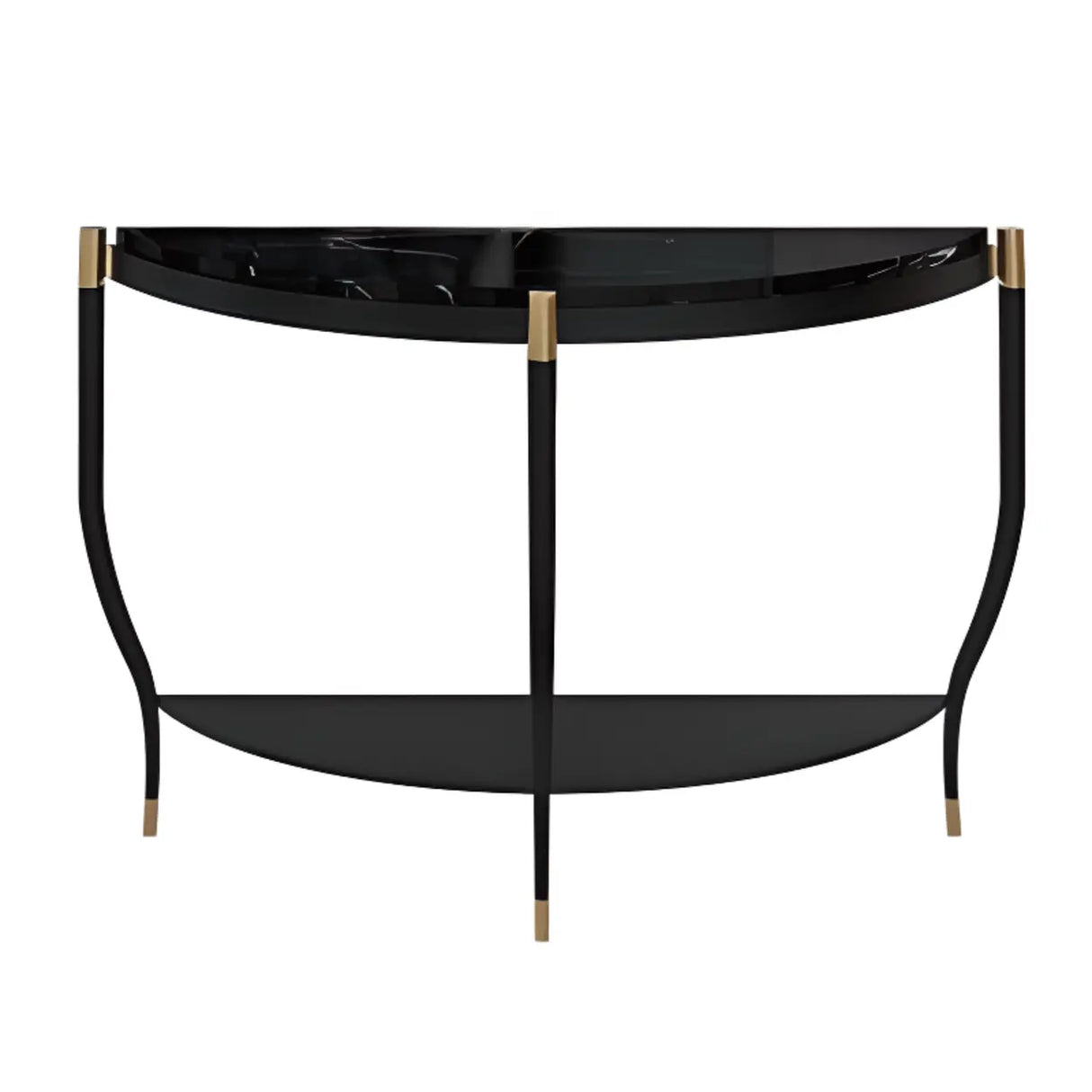 Entryway Half-Circle Stone Gold Floor Shelf Console Table Image - 7