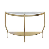 Entryway Half-Circle Stone Gold Floor Shelf Console Table Image - 9