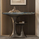Entryway Half-Moon Marble Console Table with Shelf Image - 3