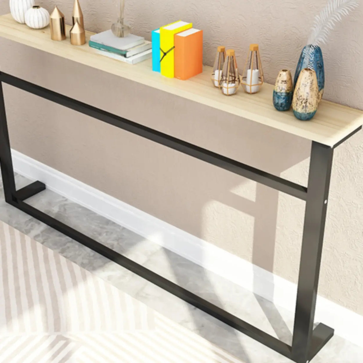 Entryway Minimalist White Metal Wood Console Table Image - 3