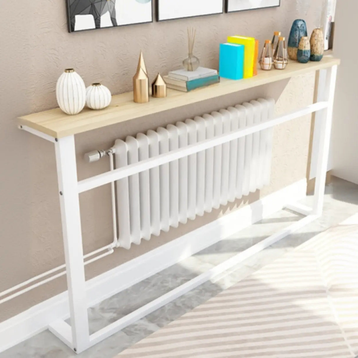 Entryway Minimalist White Metal Wood Console Table Image - 4