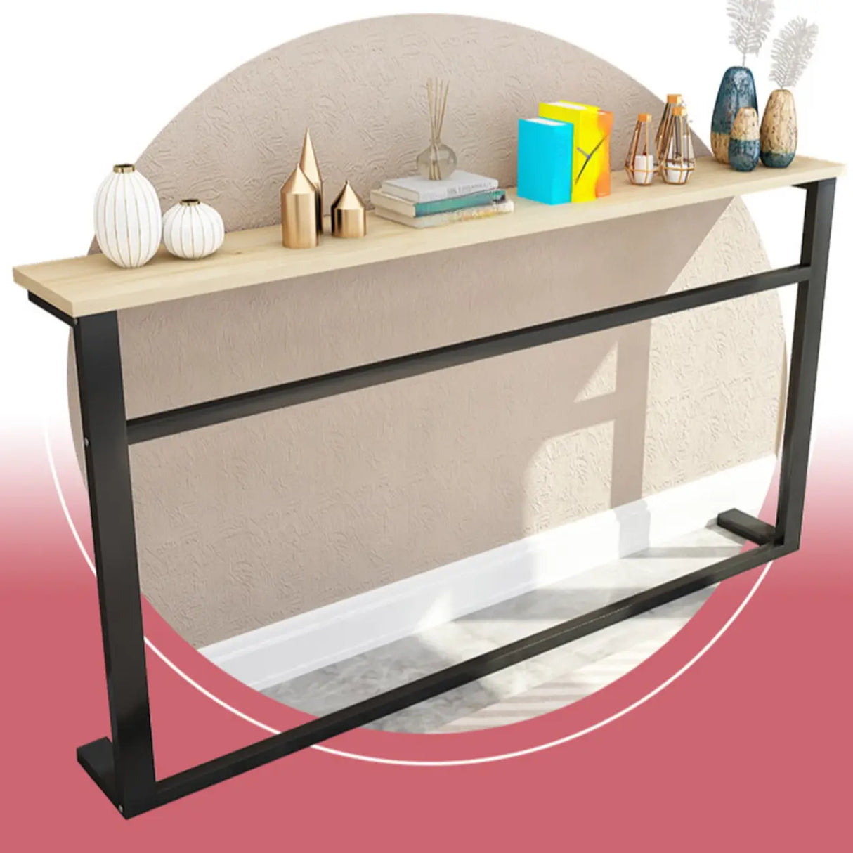 Entryway Minimalist White Metal Wood Console Table Image - 6