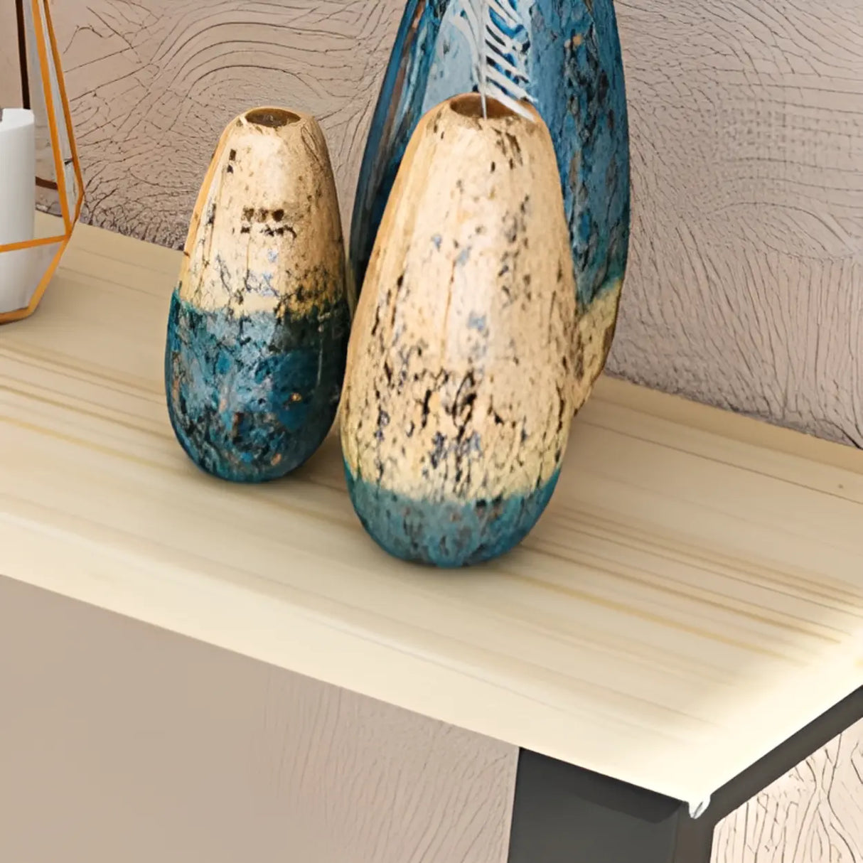 Entryway Minimalist White Metal Wood Console Table Image - 9