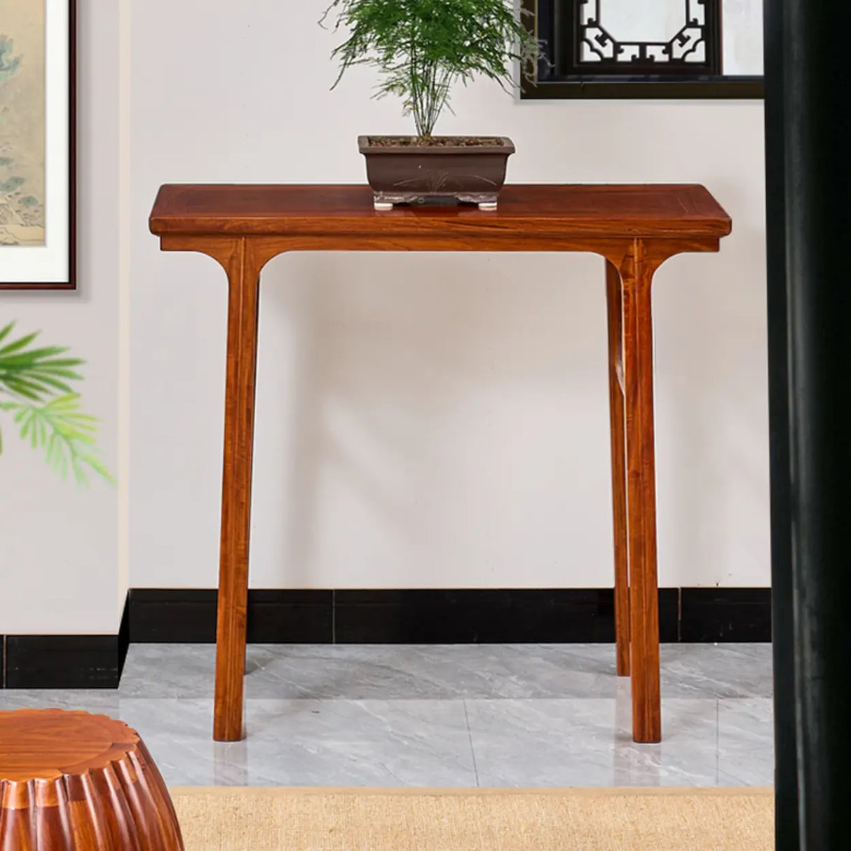 Entryway Oriental Rectangular Wood Brown Console Table Image - 3