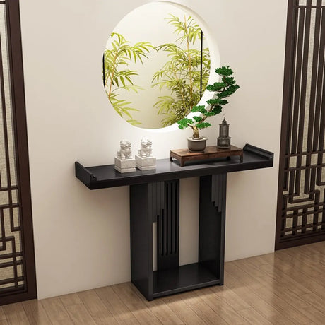 Entryway Rectangle Wooden Console Table with Floor Shelf Image - 1