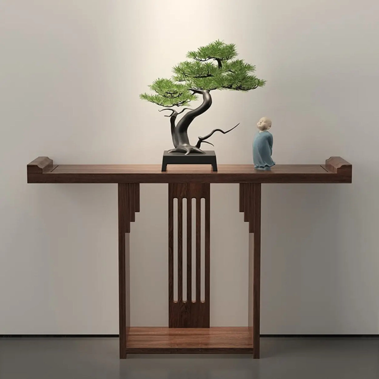 Entryway Rectangle Wooden Console Table with Floor Shelf Image - 2