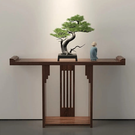 Entryway Rectangle Wooden Console Table with Floor Shelf Image - 2