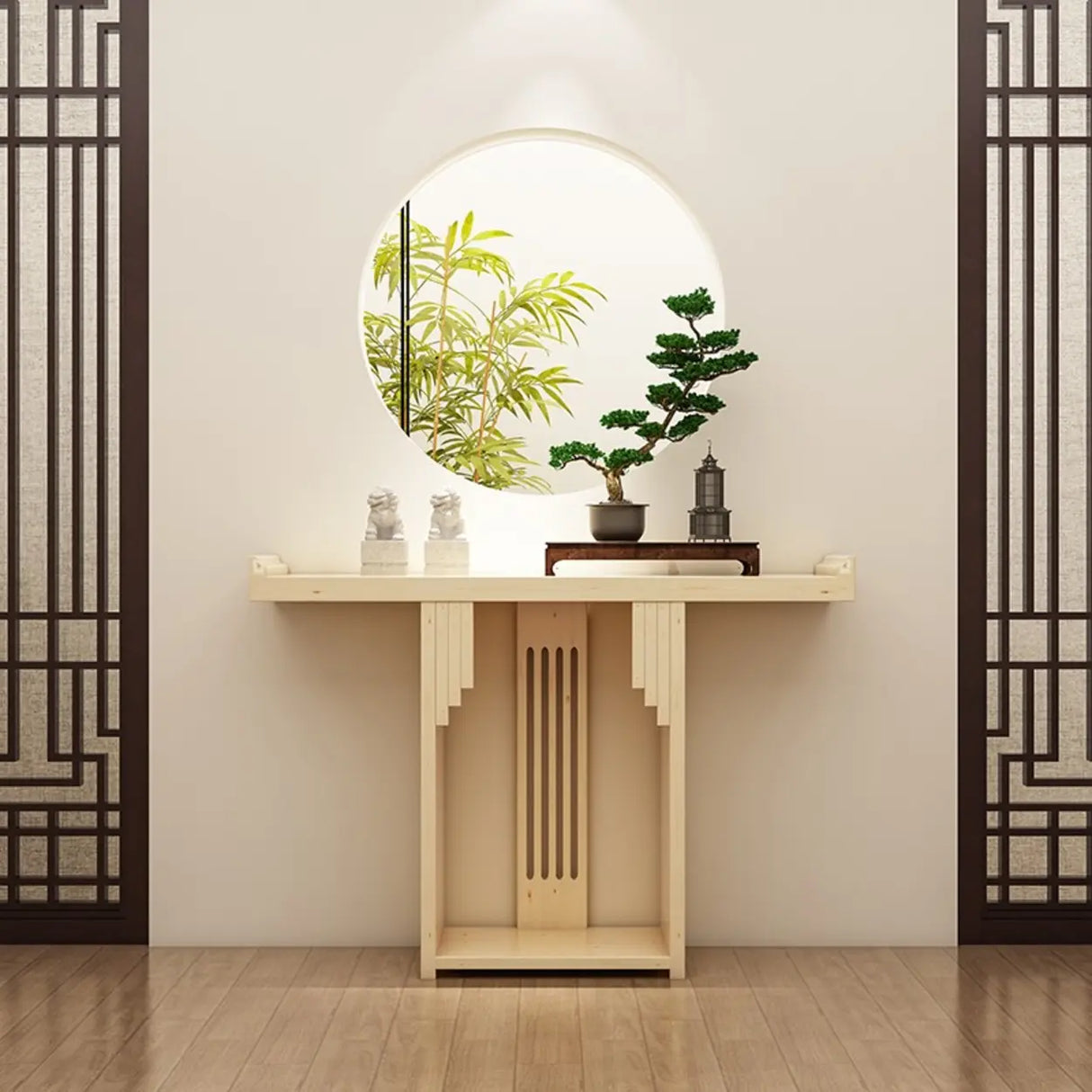 Entryway Rectangle Wooden Console Table with Floor Shelf Image - 3