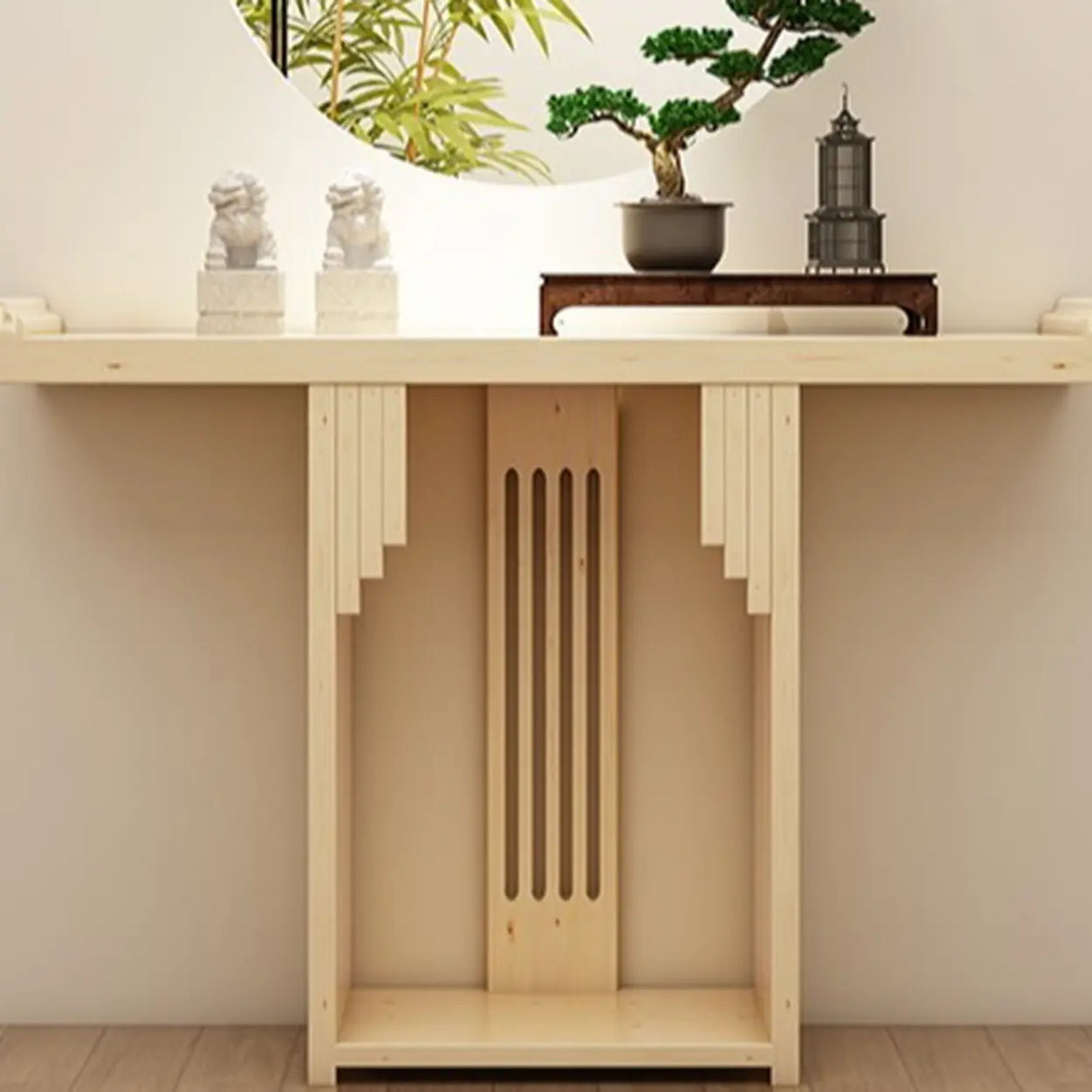Entryway Rectangle Wooden Console Table with Floor Shelf Image - 7