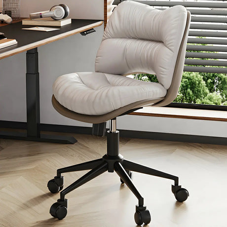Ergonomic Armless Leather Swivel White Office Chairs Image - 1