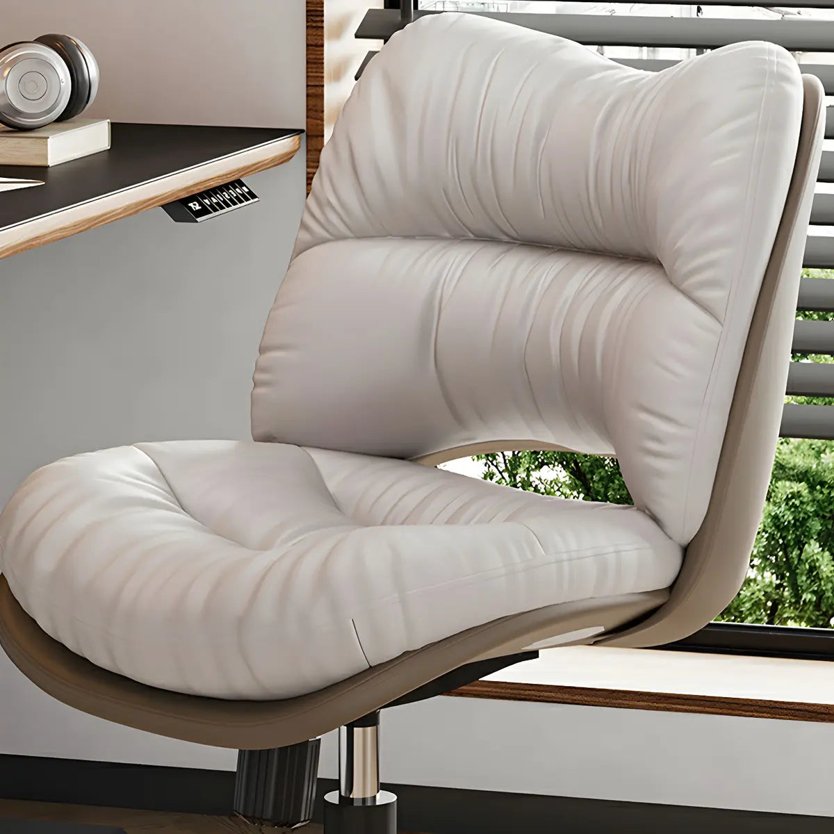 Ergonomic Armless Leather Swivel White Office Chairs Image - 13